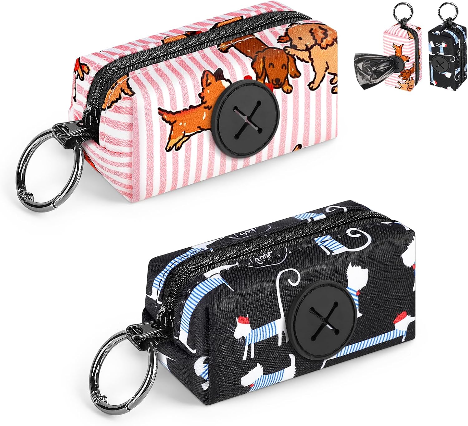 Detalle de Playexen hondenpoepzakhouders van canvas, set van 2 in roze en blauw