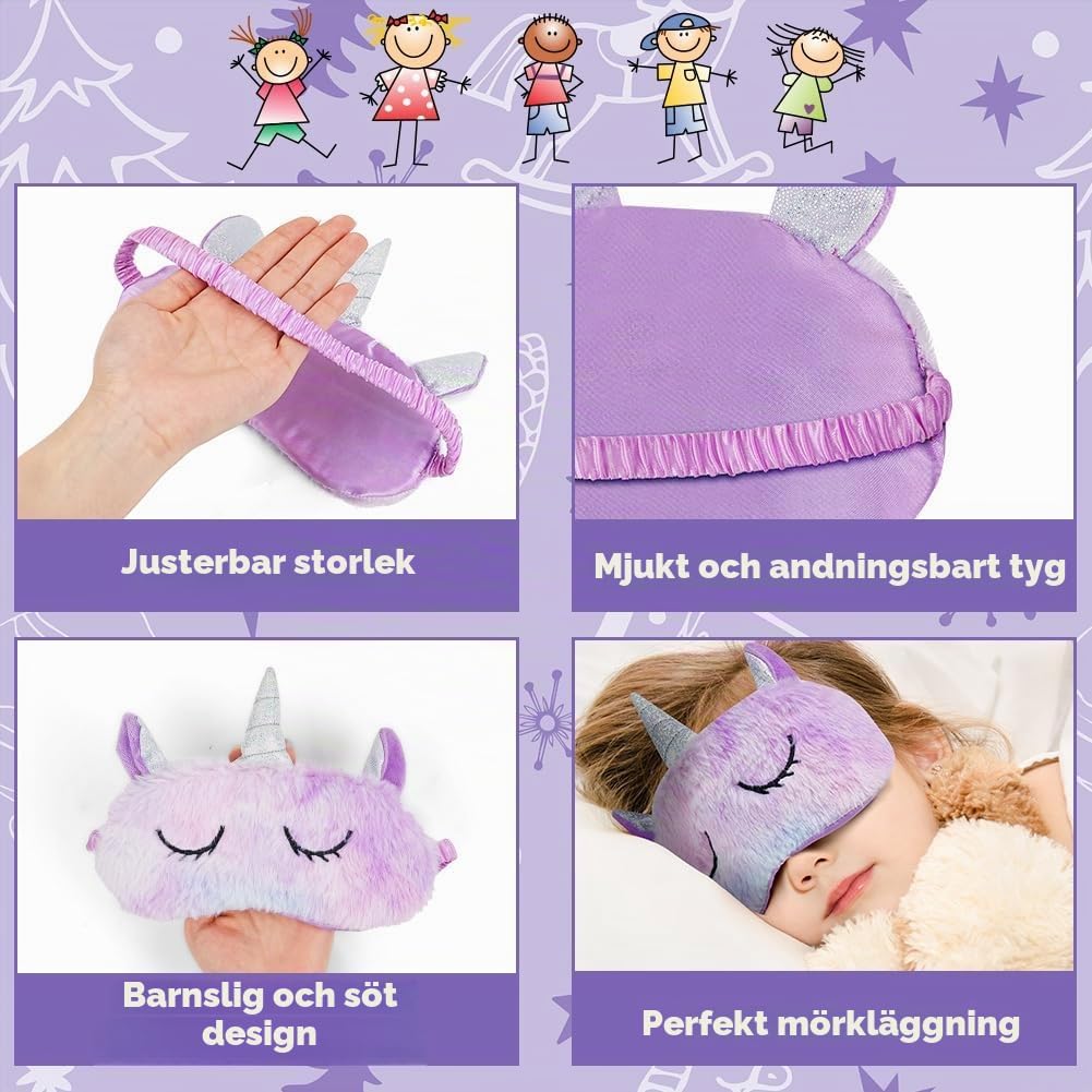 Detalle de ACWOO 3D-ögonmask för barn, lila enhörning i plysch med elastiskt band