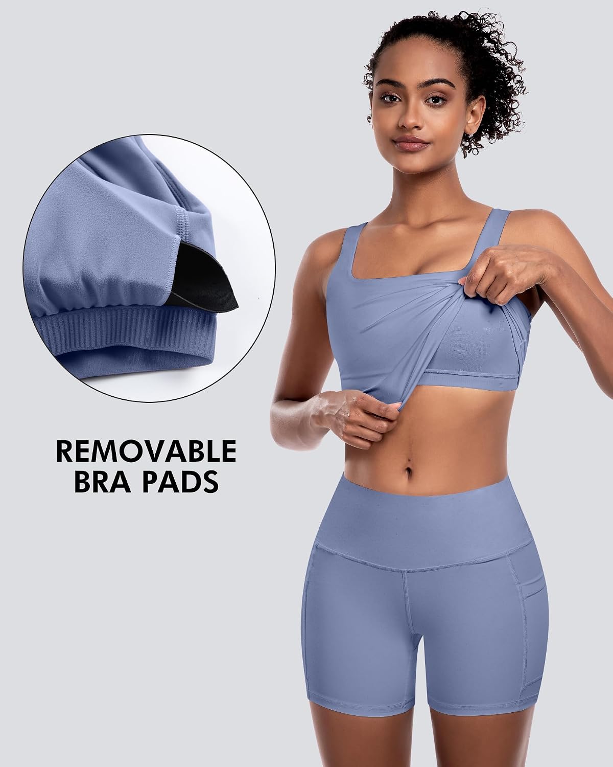 Detalle 2 de Womens Sports Bras 5 Packs: Square Neck Longline with Removable Pads