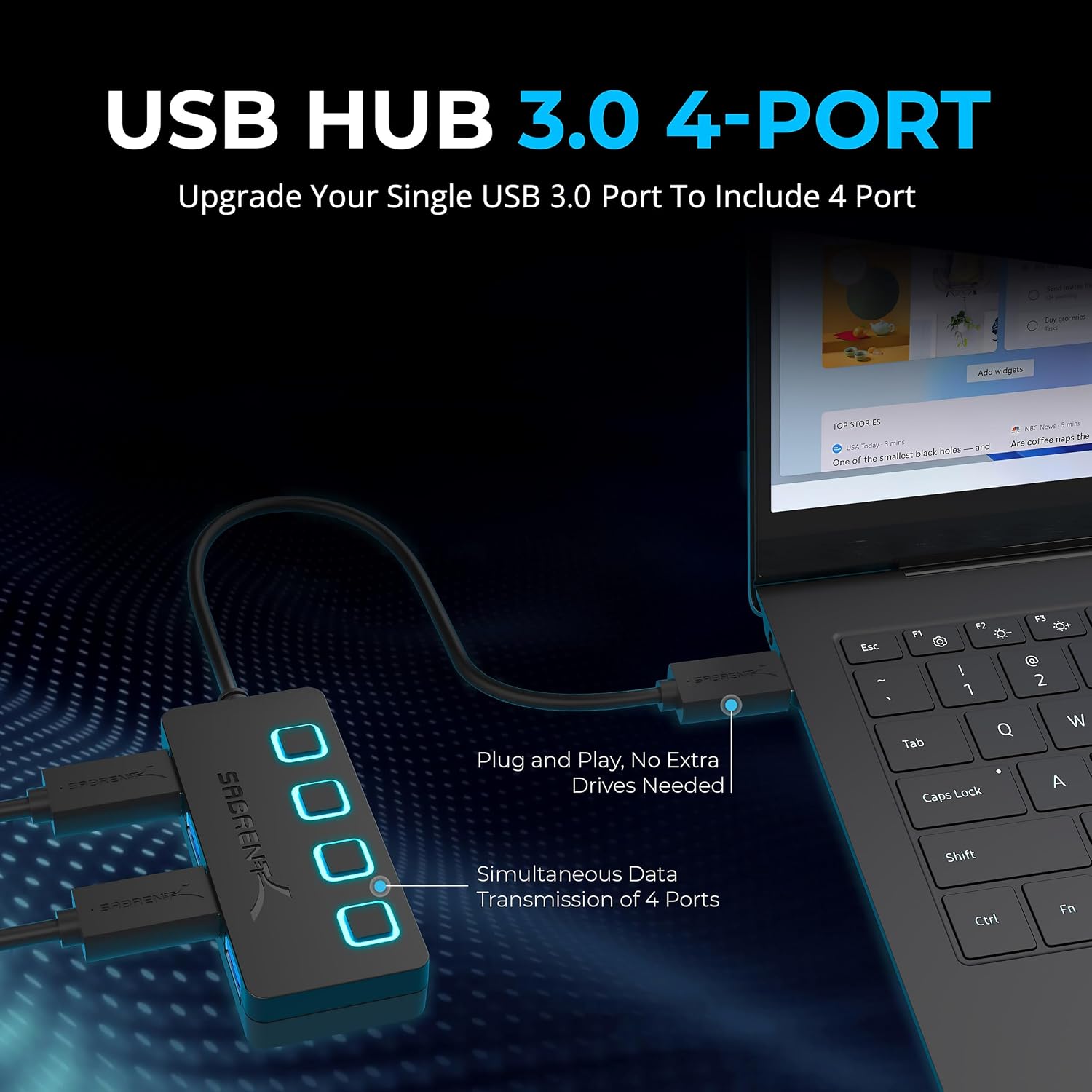 Detalle 2 de SABRENT HB-UM43 4‑Port USB Hub 5Gbps
