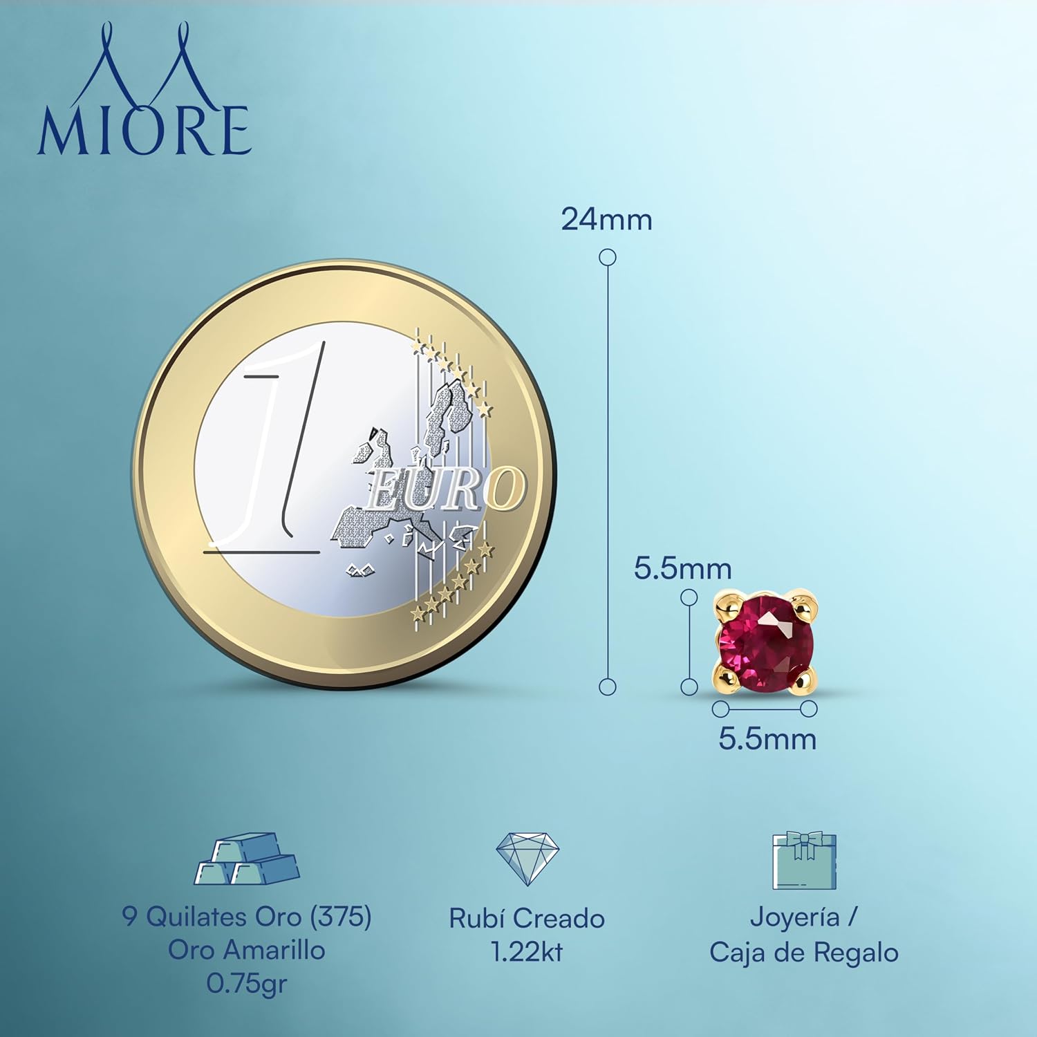 Detalle 2 de Miore Pendientes rubí 1,20 Ct 5,5×5,5 mm