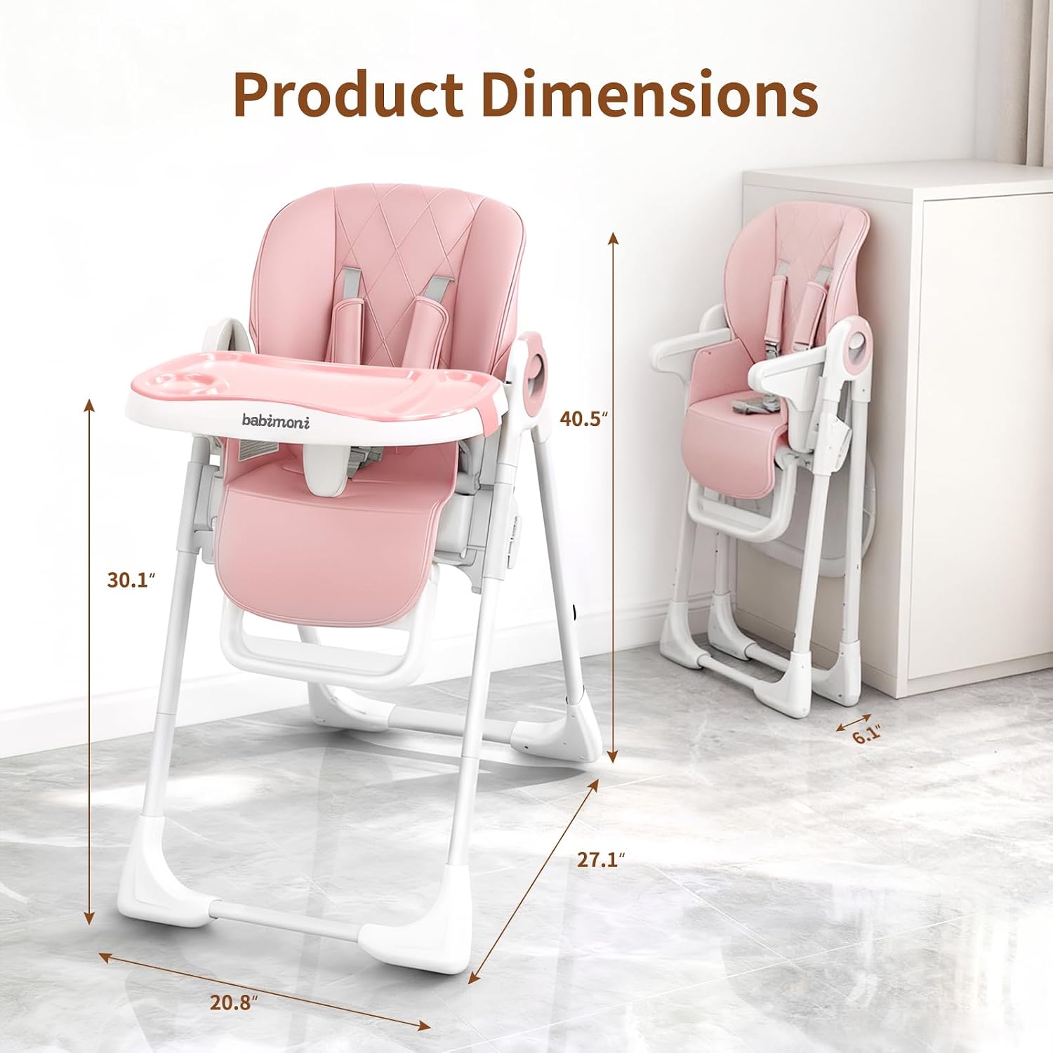 Detalle 2 de babimoni H22-PK 4-in-1 Baby High Chair, Foldable with 3 Recline Levels