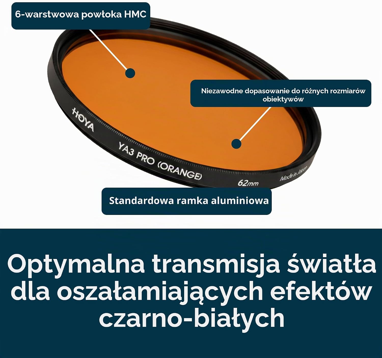 Detalle de Hoya YA3 HMC – pomarańczowy filtr fotograficzny 62 mm