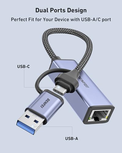 Detalle de BENFEI Adaptador USB 3.0 a Ethernet 1000 Mbps 📡