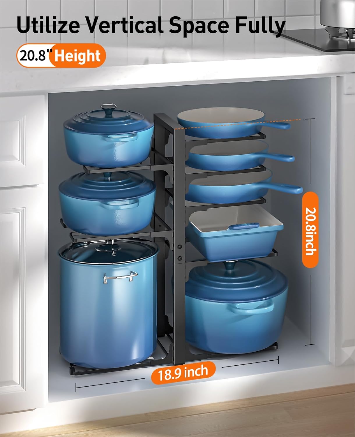 Thumbnail 1 de ORDORA Pots and Pans Organizer: Under Cabinet, 8-Tier Heavy-Duty Rack (20.8" Height) for Large Stockpots and Cast-Iron