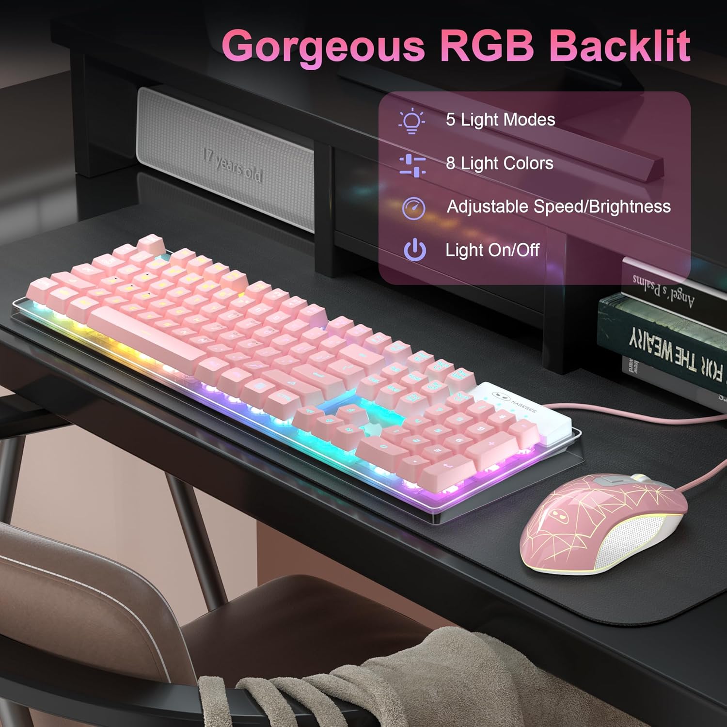 Thumbnail 2 de Gaming Keyboard and Mouse Combo K1 RGB LED Backlit 104-Key (Pink)