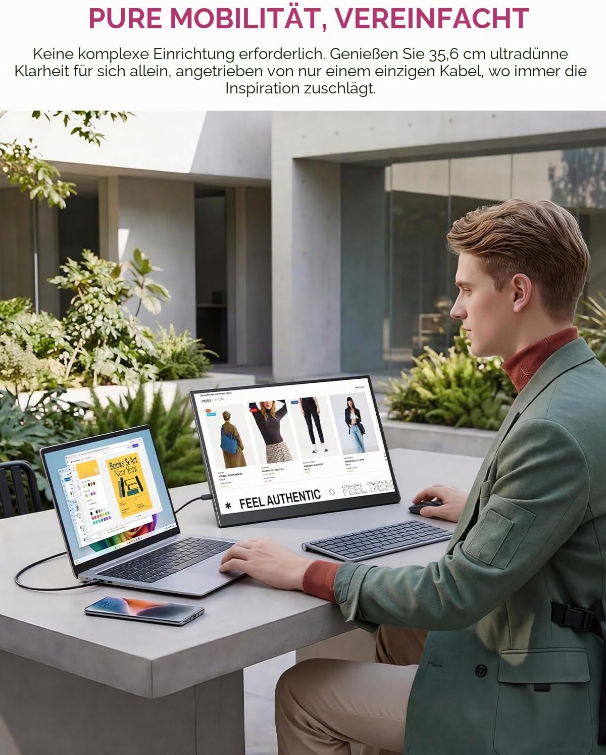 Detalle de UPERFECT Tragbarer Monitor 14" – 125% sRGB, HDR, matte IPS, Klappständer, USB-C/mini-HDMI