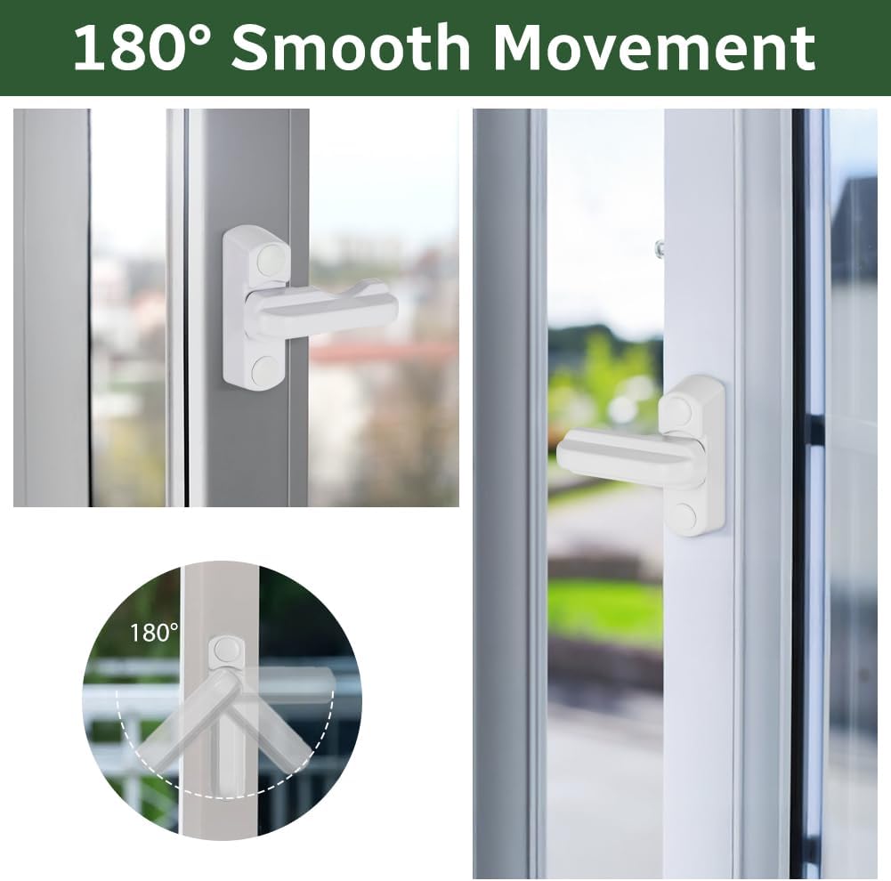 Thumbnail 4 de flintronic set da 4 serrature di sicurezza per finestre e porte, in lega di alluminio (bianco) per PVC e legno/composito
