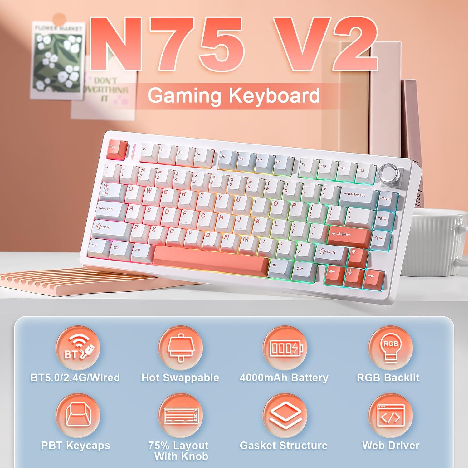 Thumbnail 1 de MIKIBY N75 V2 Mechanical Keyboard — 75% Layout with Knob, Tri-Mode Wireless & Gasket Design