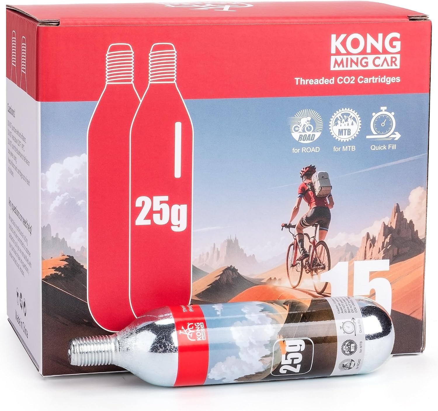 Detalle de KONG MING CAR CO2 cartridges with thread (16g/25g) for bike tyre inflators