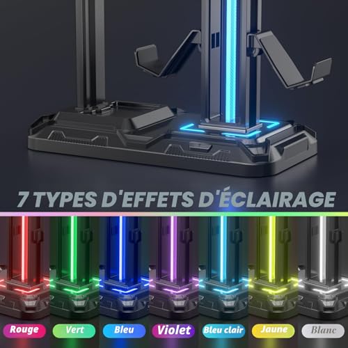 Detalle de KDD Support de Casque avec 9 Modes d'Éclairage et Porte-Accessoires Universel