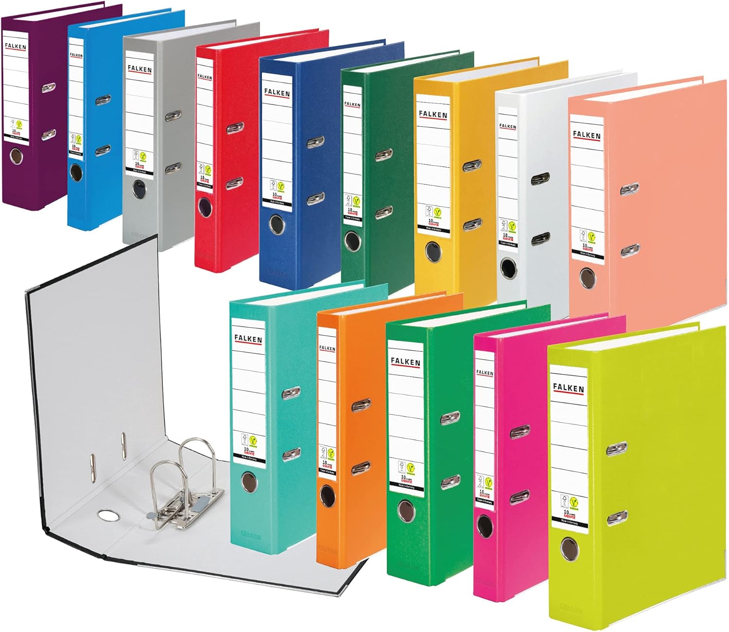 Thumbnail 2 de Falken Lot de 25 classeurs en plastique PP Color, A4, 5 cm, blanc – vegan et FSC, fabriqué en Allemagne