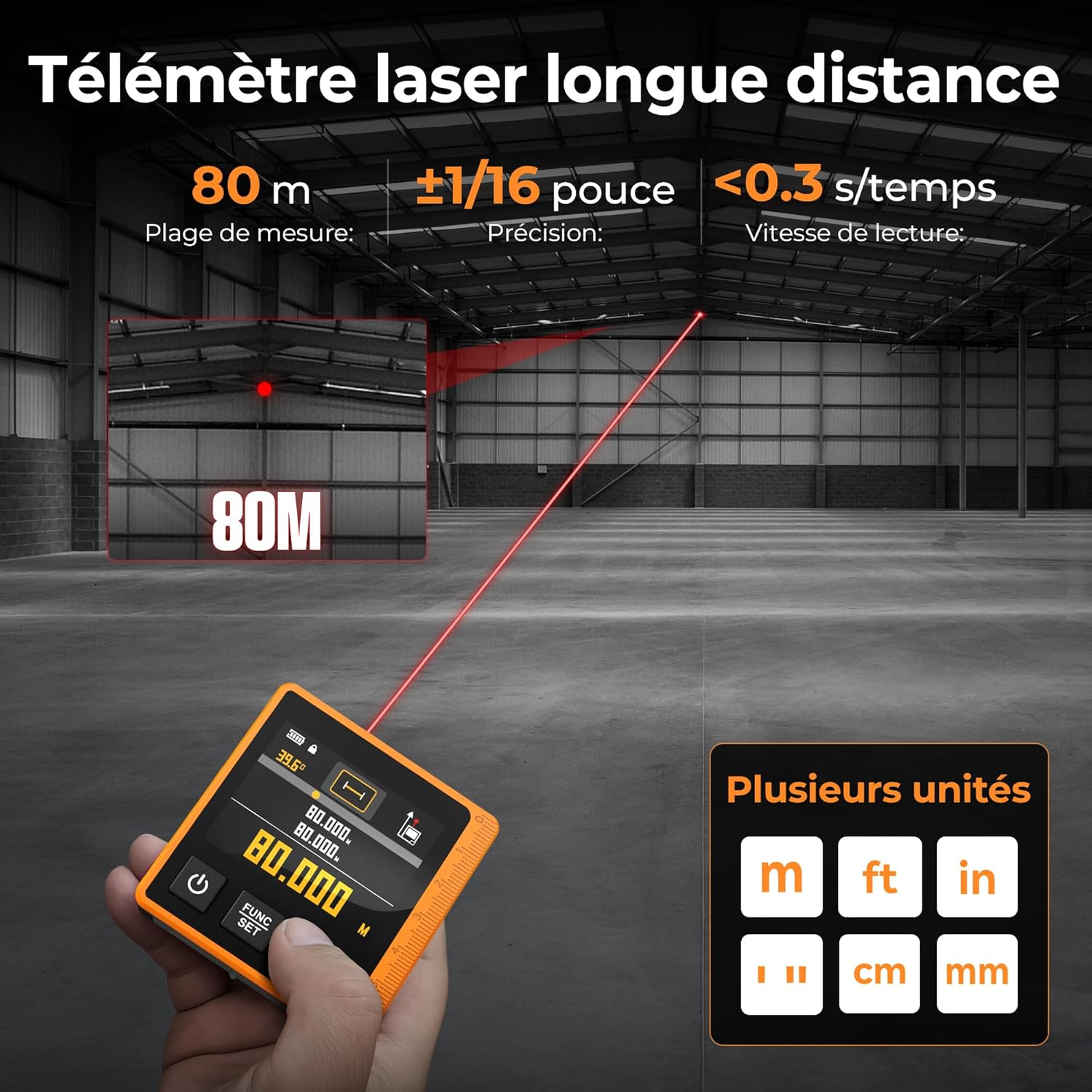Thumbnail 2 de CIGMAN CD80 – Télémètre Laser 3-en-1, 80 m, écran LCD rétroéclairé, USB-C