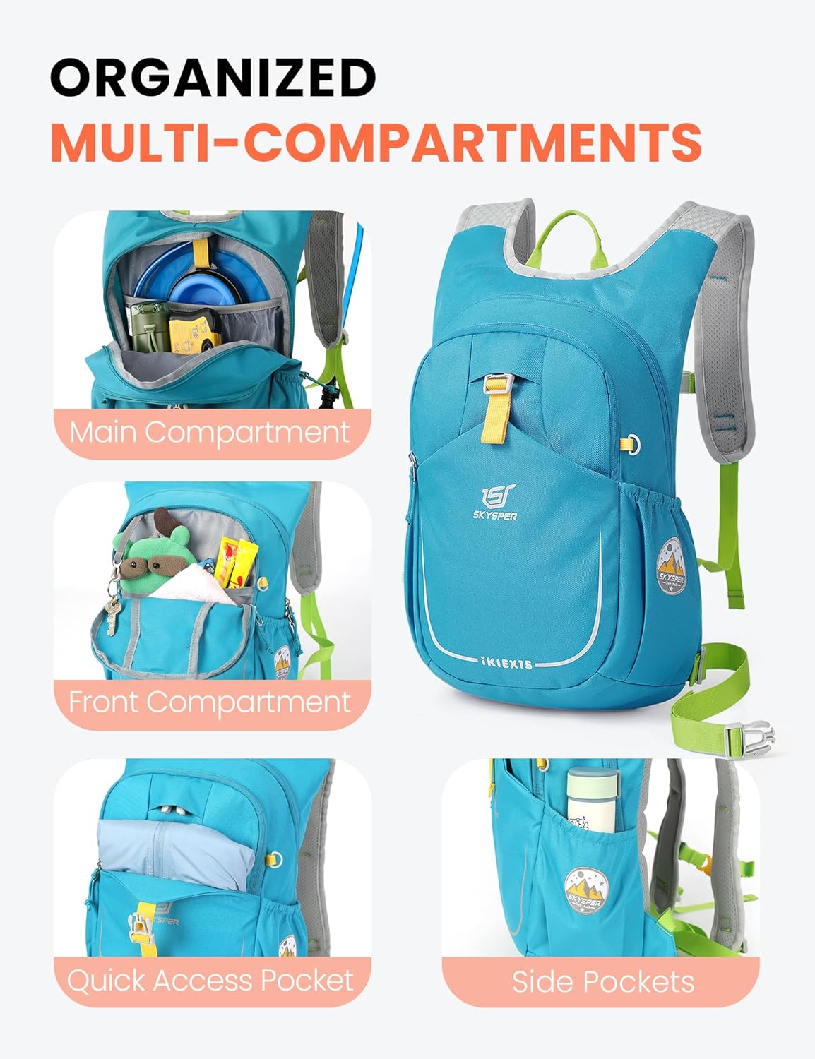 Detalle 2 de SKYSPER Kinderrucksack 15L – leichter Wanderrucksack für Kinder (ab ca. 7–14 Jahre) mit Hydrationsfach & Sicherheits-Pfeife