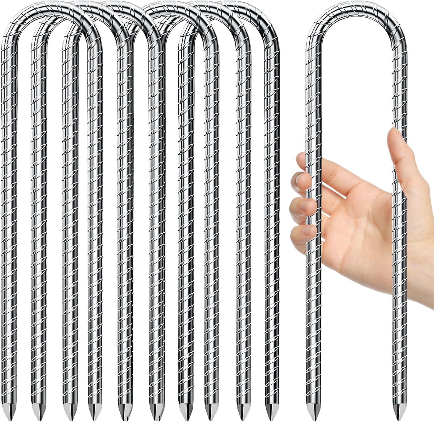 Detalle de AVOFOREST 7 Pack: Heavy-Duty 12-Inch Galvanised Steel U-Shaped Tent Pegs