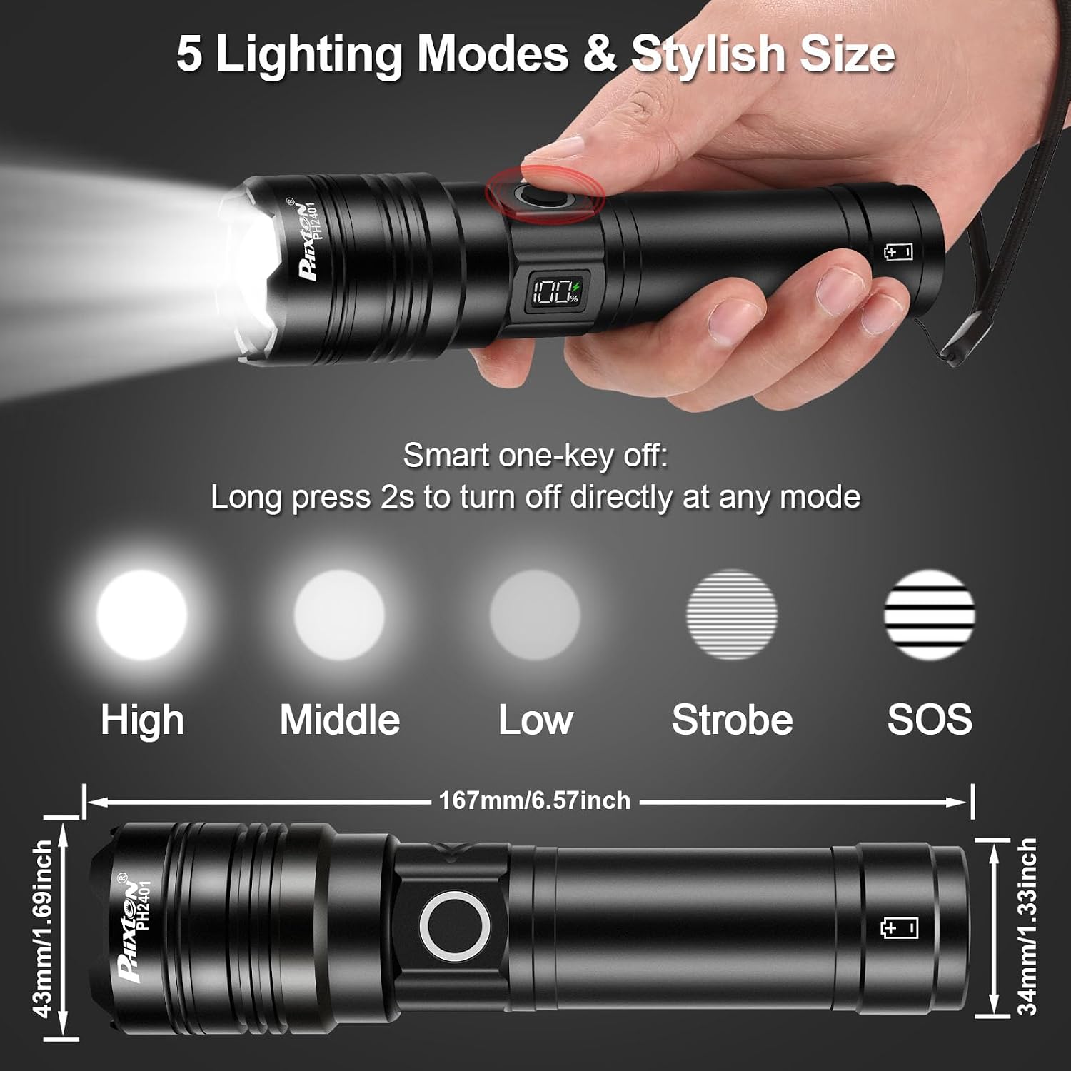 Detalle 2 de PHIXTON Rechargeable Flashlight 10000 lumens 🔦