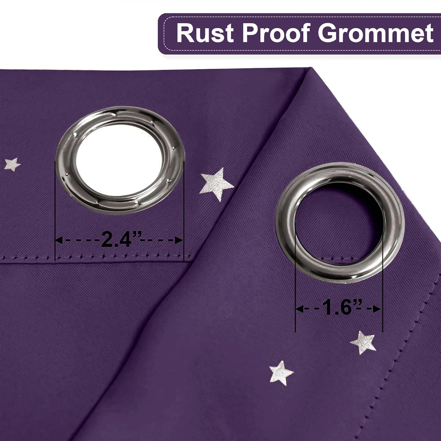 Thumbnail 1 de PONY DANCE Kids Blackout Curtains W46 x L72 – Nursery thermal stars eyelet panels in purple (2-pack)