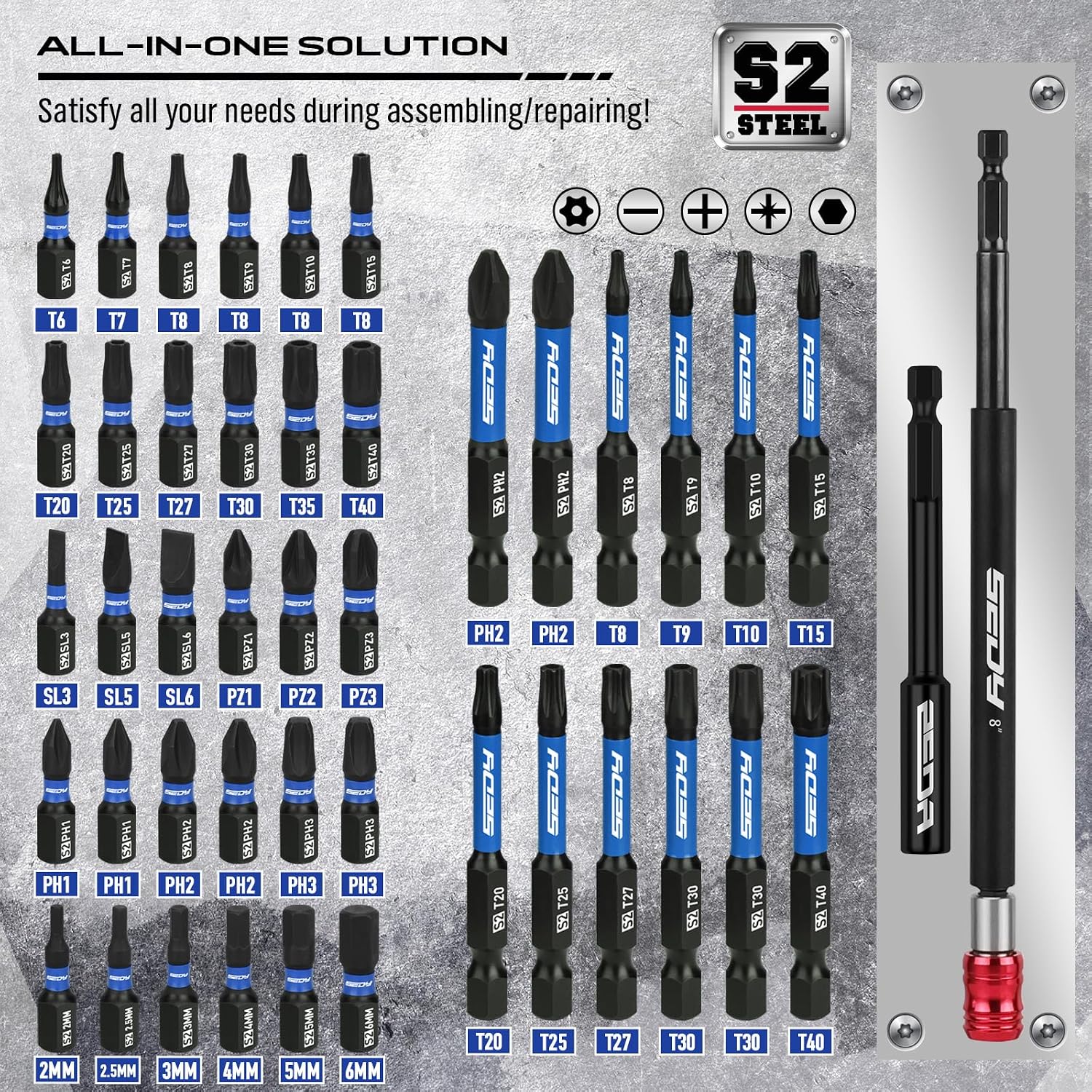 Detalle de SEDY 84099 80-Piece Magnetic Impact Nut Driver Set, Metric & SAE