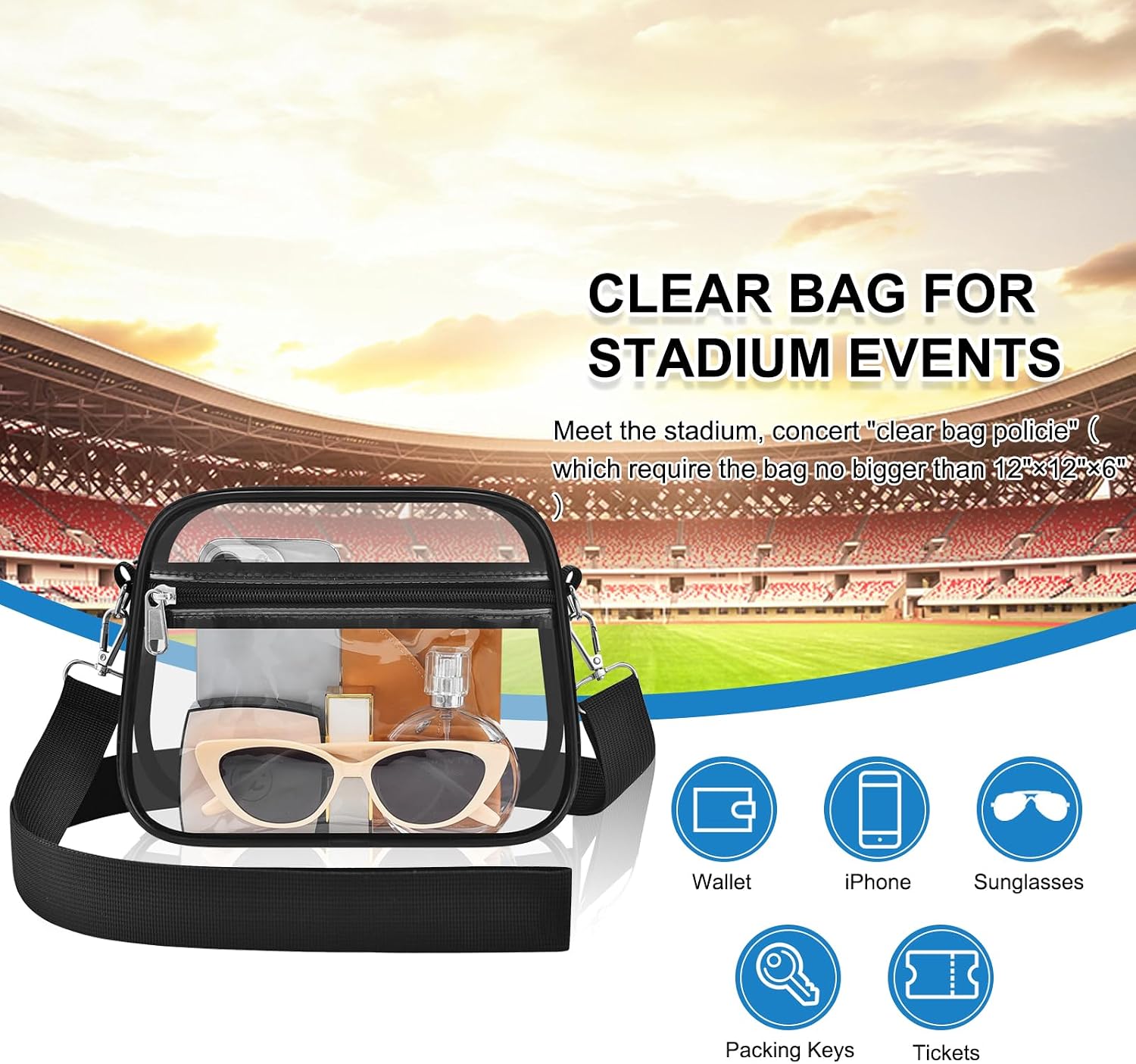 Thumbnail 5 de Clear Bag for Stadium Events - Stadium Approved Small Mini Clear Purse