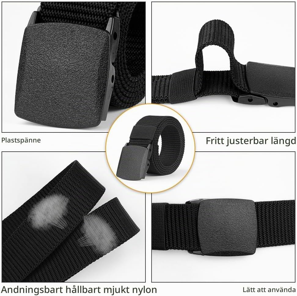 Detalle 2 de Aomig justerbart nylonbälte med plastspänne, klippbar längd och hålfri design