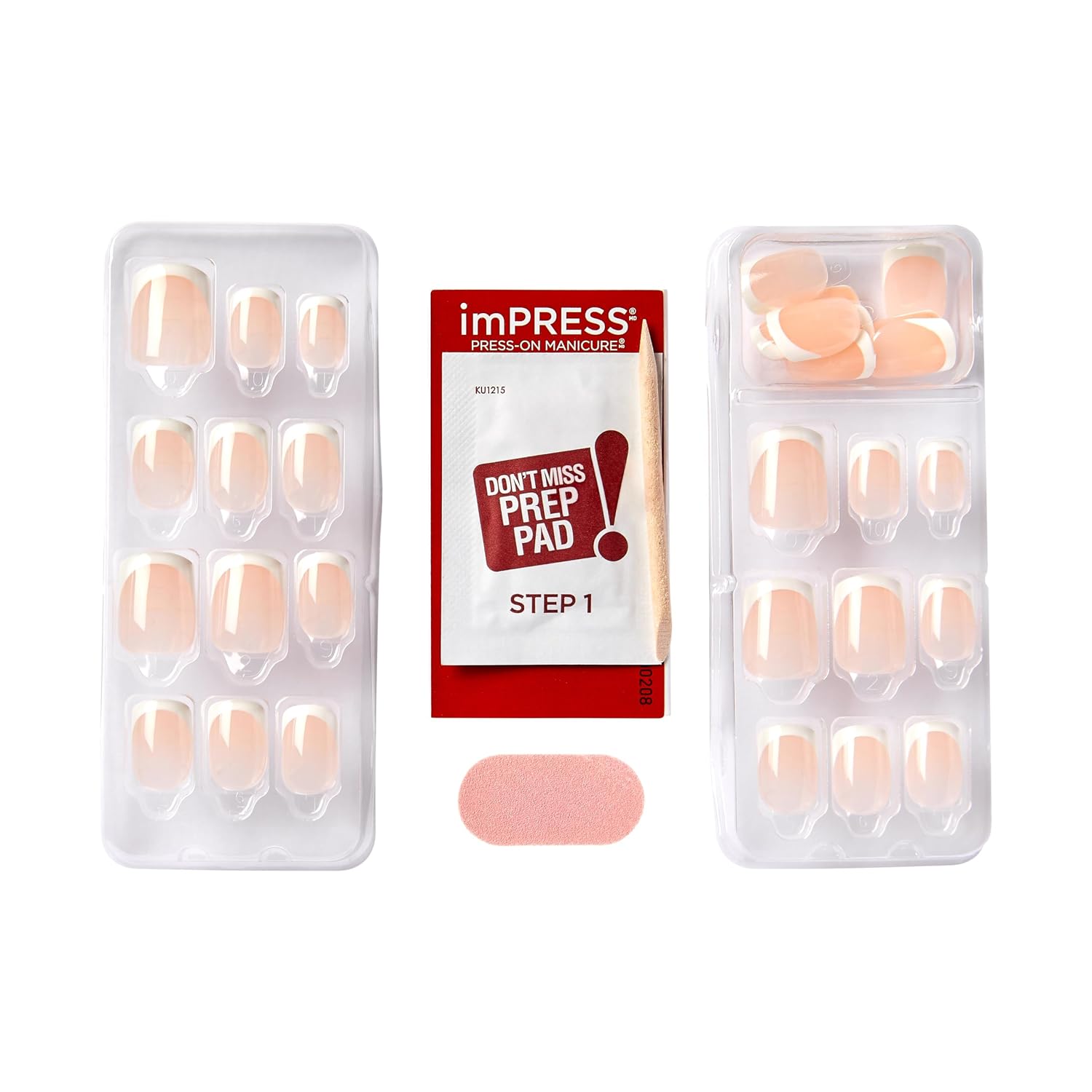 Detalle de KISS imPRESS No Glue Mani Press On Nails (French, Model) in White, Short Squoval—Includes 30 Nails