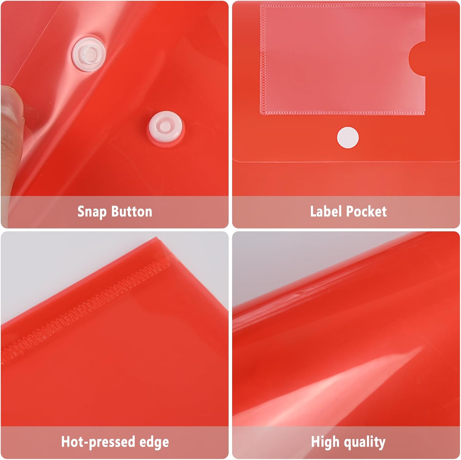 Detalle de A4 Plastic Wallets with Popper – 30 Pack (Red)
