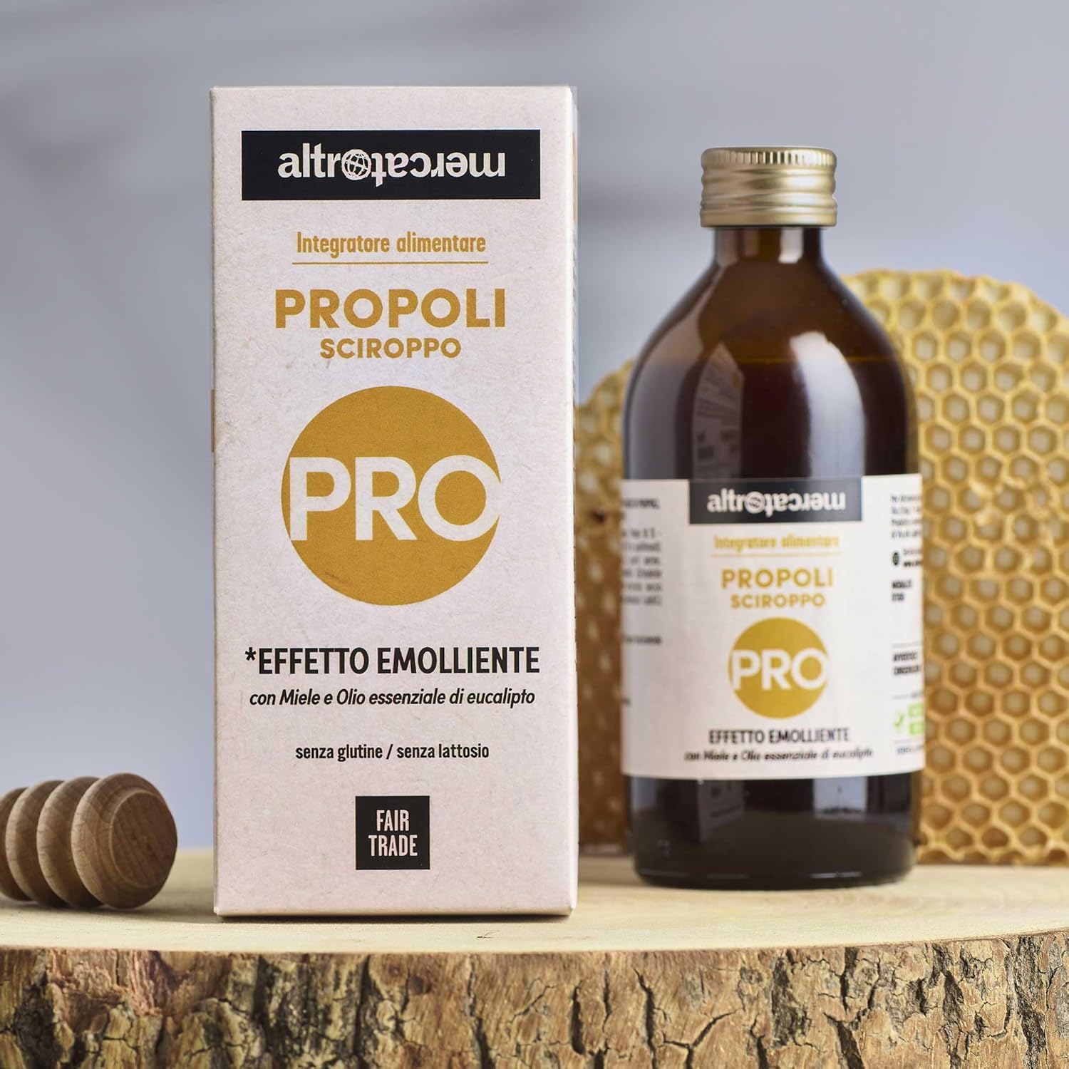 Detalle 2 de ALTROMERCATO Propoli in sciroppo 200 ml: emolliente e balsamico con miele e eucalyptus