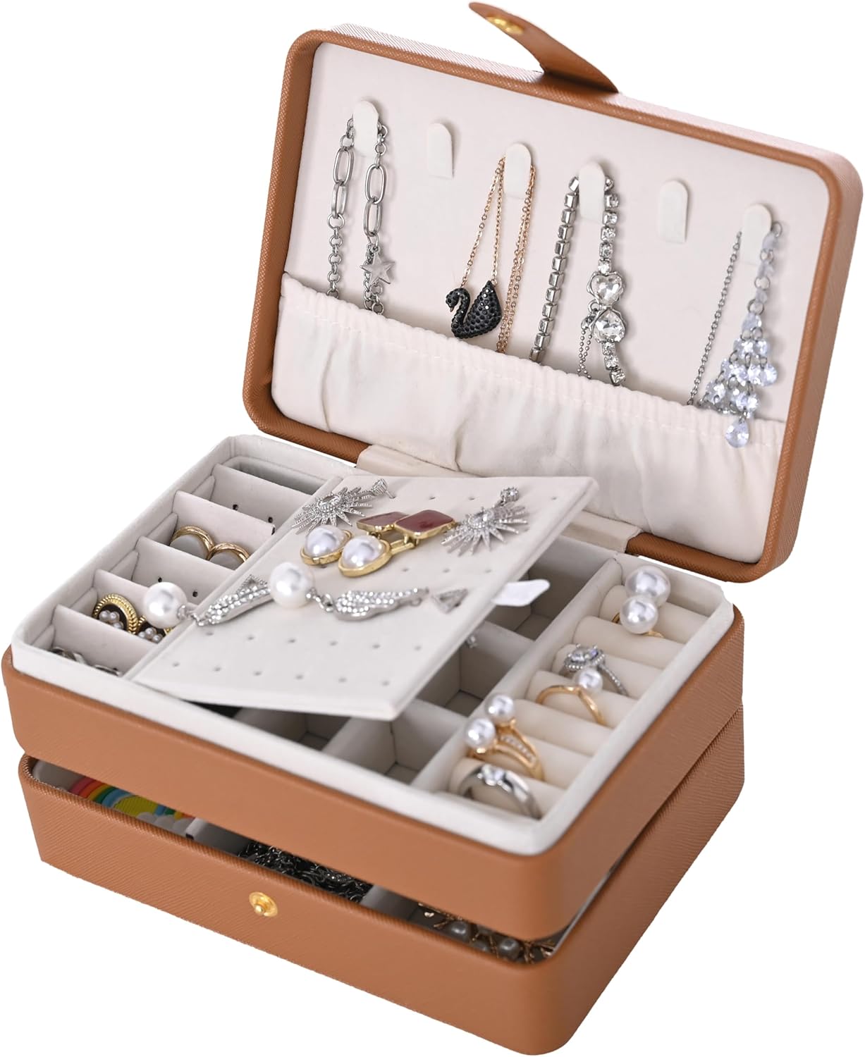 Thumbnail 6 de Jewelry Box: 3-Layer Leather Jewellery Storage Box – Small Travel Organisation (Pink)