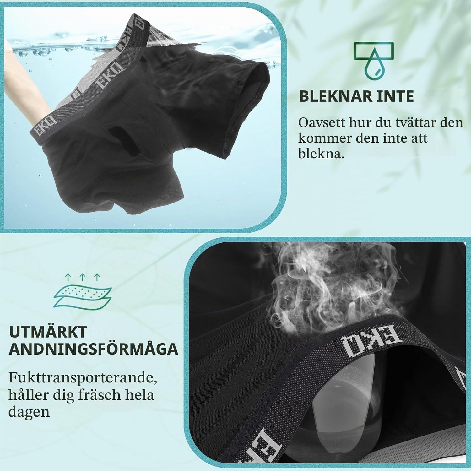 Detalle 1 de EKQ boxershorts för herr i bambu, 7-pack med andningsbar design