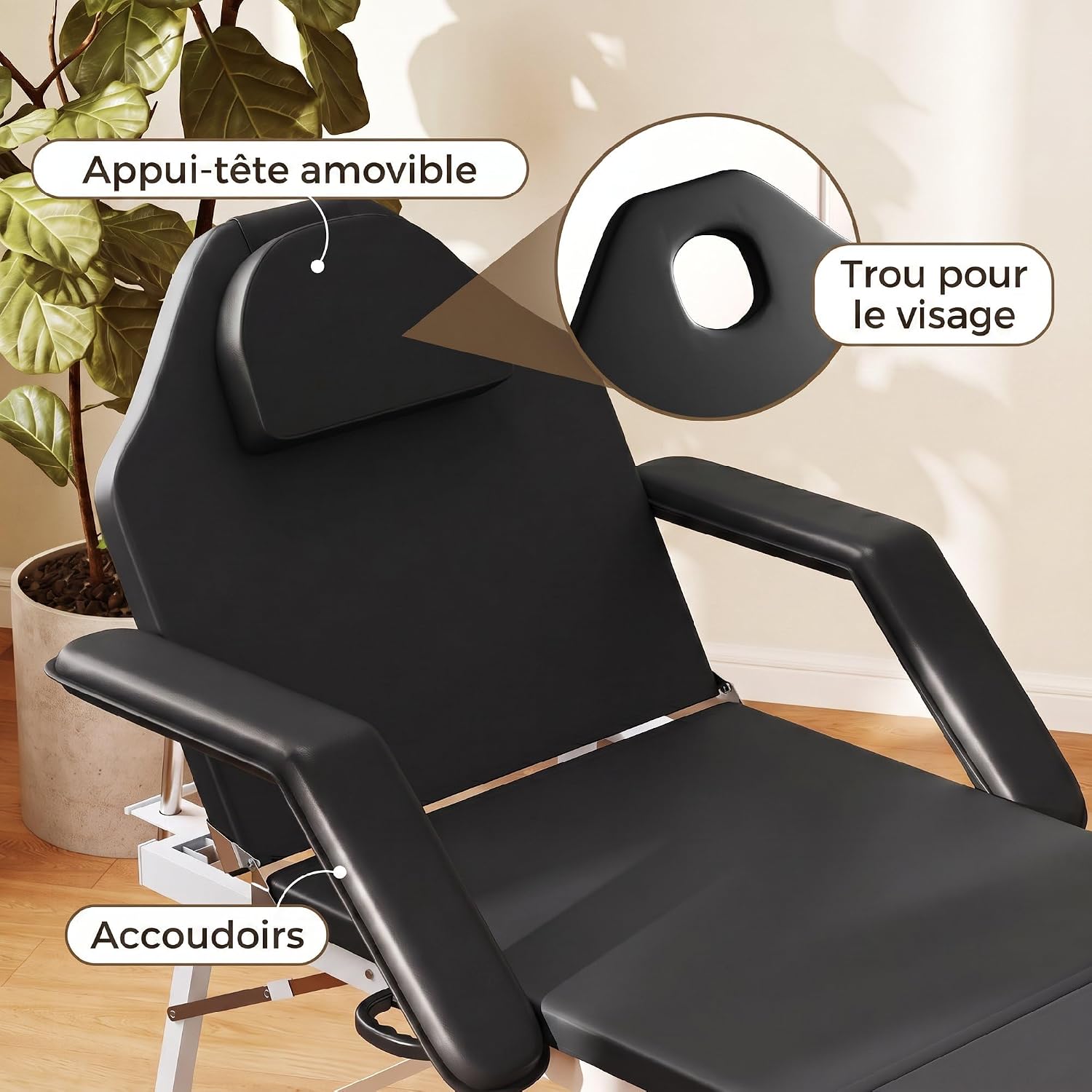 Detalle de HOMCOM 503-028V00BK opvouwbare massagetafel, 3 zones, zwart