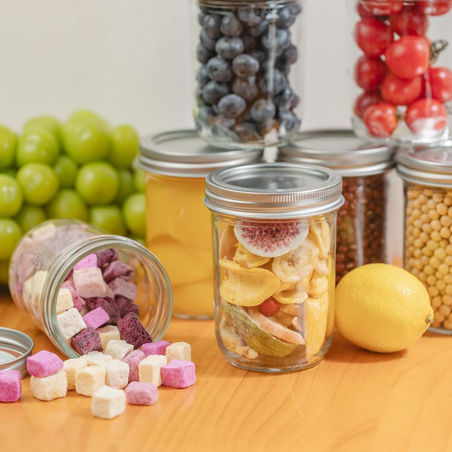 Thumbnail 3 de Yodecy 12-Pack 16 oz Wide Mouth Clear Mason Jars with Silver Lids (Airtight Storage)