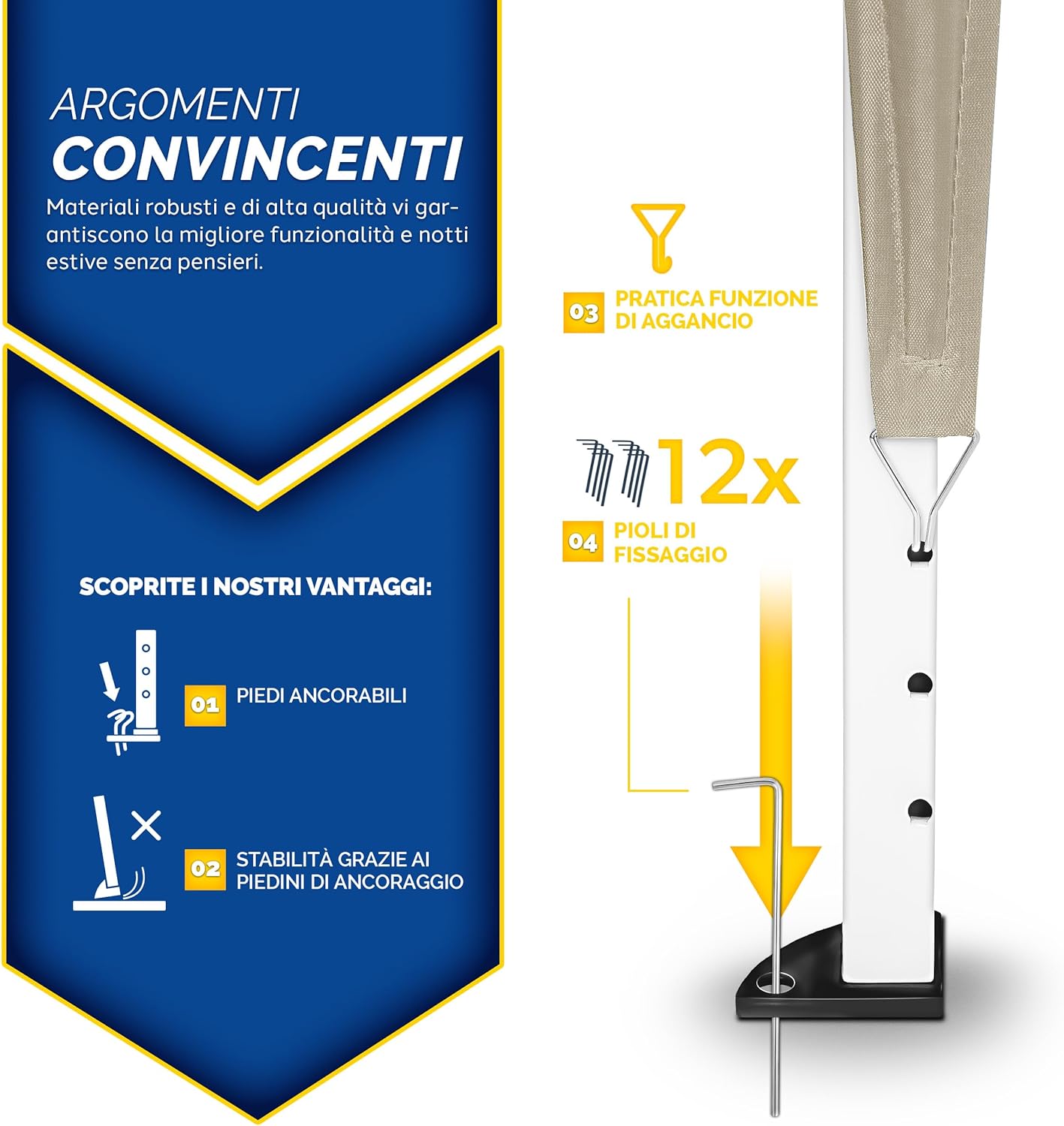 Thumbnail 5 de Gazebo tillvex 3x6 m pieghevole regolabile in altezza con tenda pop-up impermeabile UV 50+ e 6 pannelli laterali (beige)