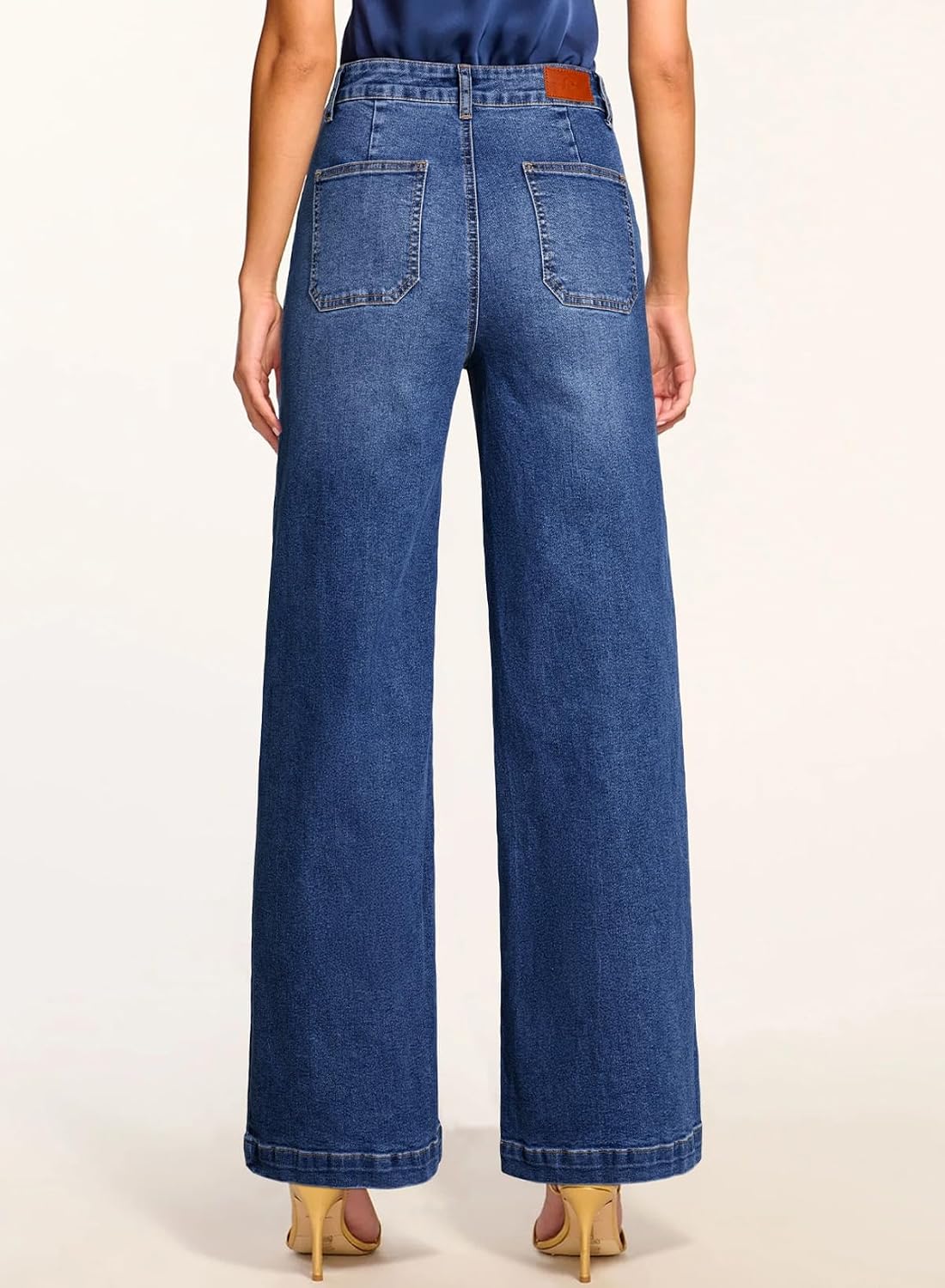 Detalle 2 de Sidefeel Women's Wide-Leg Jeans, High-Rise Stretch Denim with Front Pockets