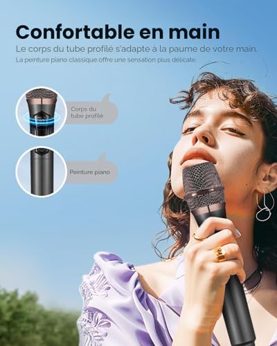 Detalle de ALPOWL Microphone sans Fil Pro avec récepteur USB-C | Karaoke 192KHZ/24Bit, système UHF sans décalage