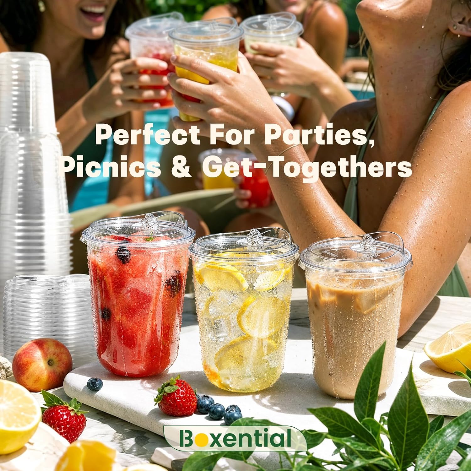 Thumbnail 5 de Boxential 100 Pack 16 oz Round Bottom Disposable Cups with Strawless Lids