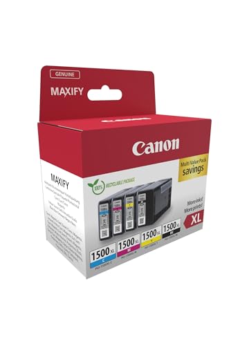 Detalle de Canon PGI-1500 XL CMYBK Pack de 4 Cartouches XL – Noir, Cyan, Magenta, Jaune (Certifié, Packaging Recyclable)
