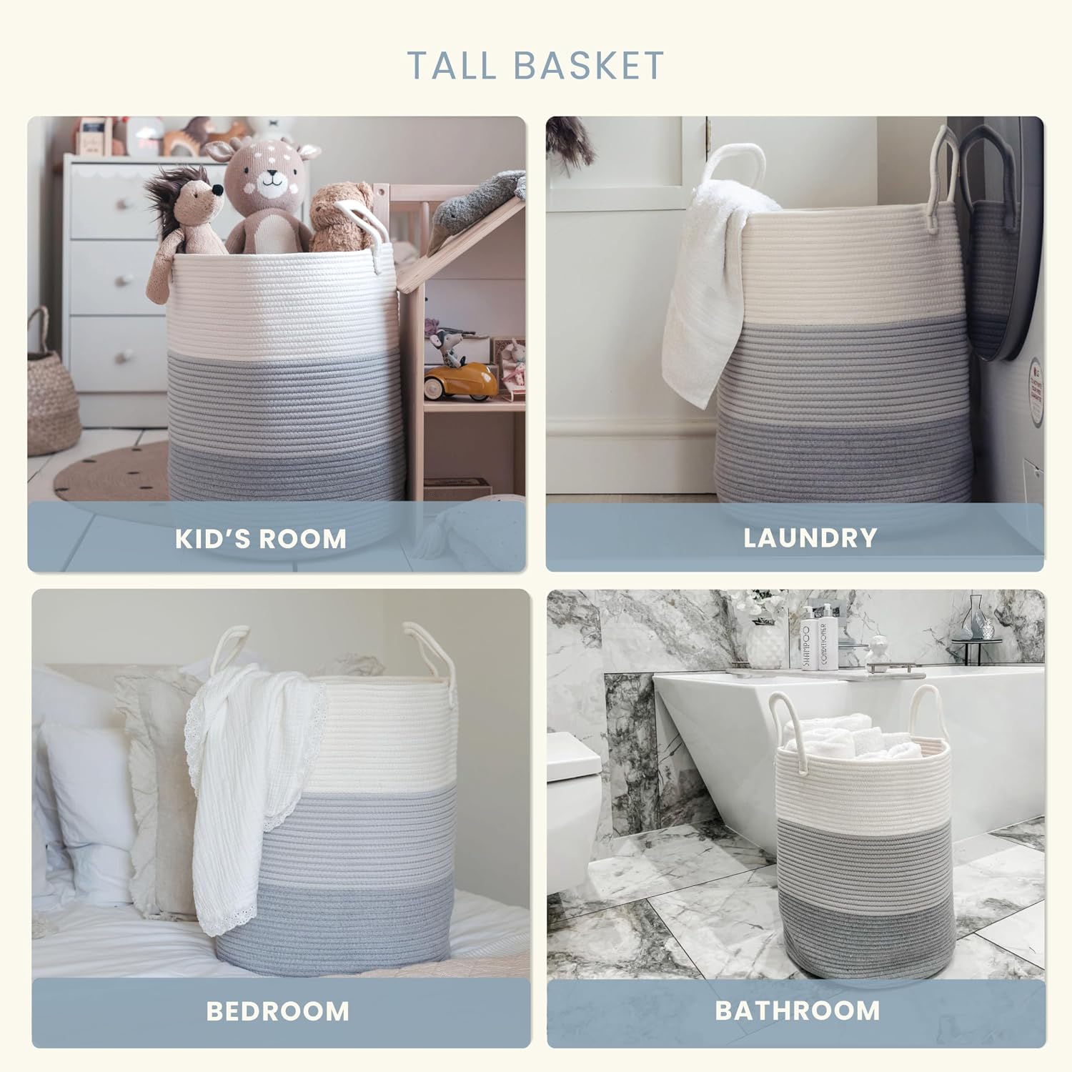 Thumbnail 3 de OrganiHaus Large Cotton Rope Laundry Basket (38x45cm) – Hand-woven, Grey