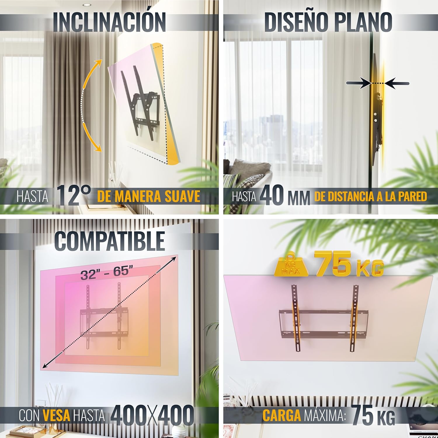 Thumbnail 2 de RICOO Soporte TV Pared Inclinable 32-65" 🖥️ Universal VESA