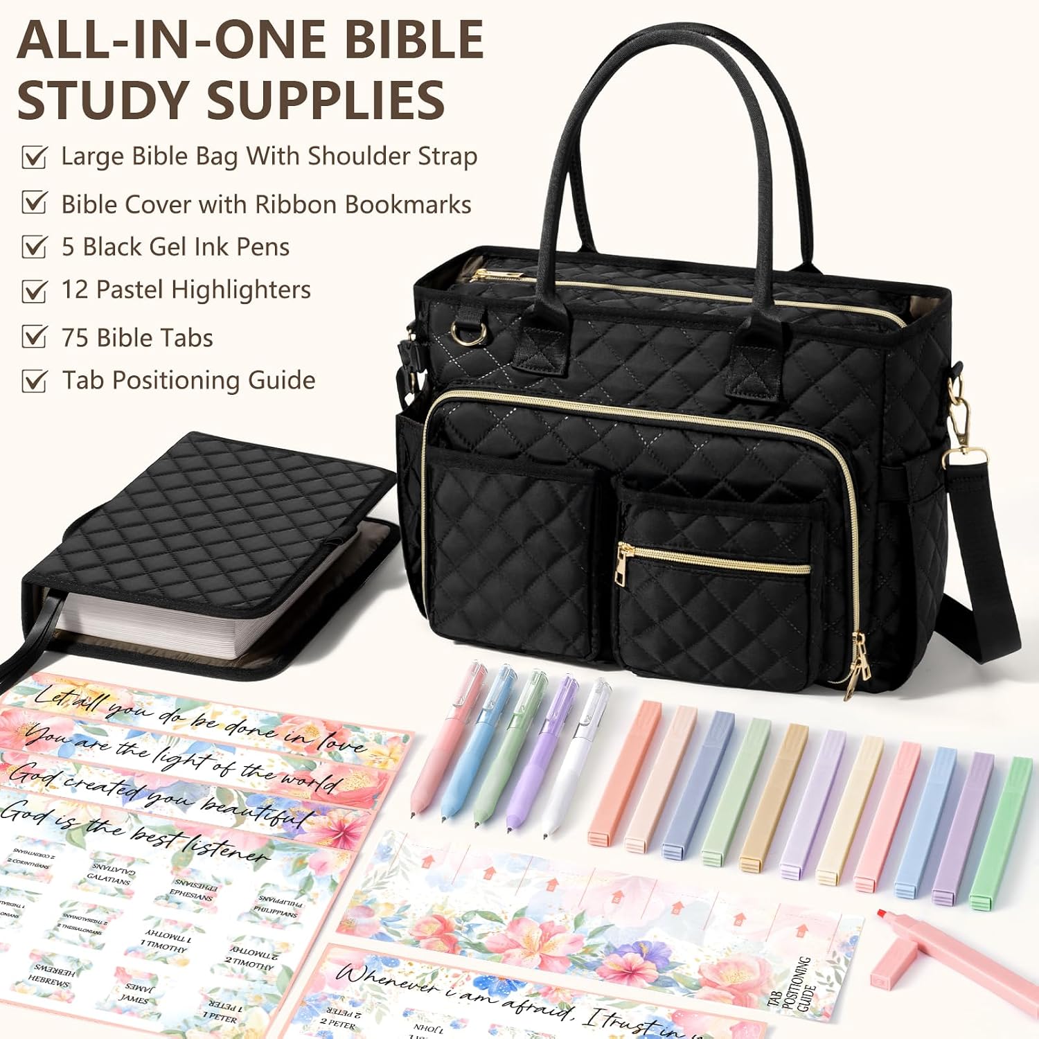 Thumbnail 6 de FLOE SJTT001 Quilted Bible Tote Bag with Study Supplies and Laptop Sleeve