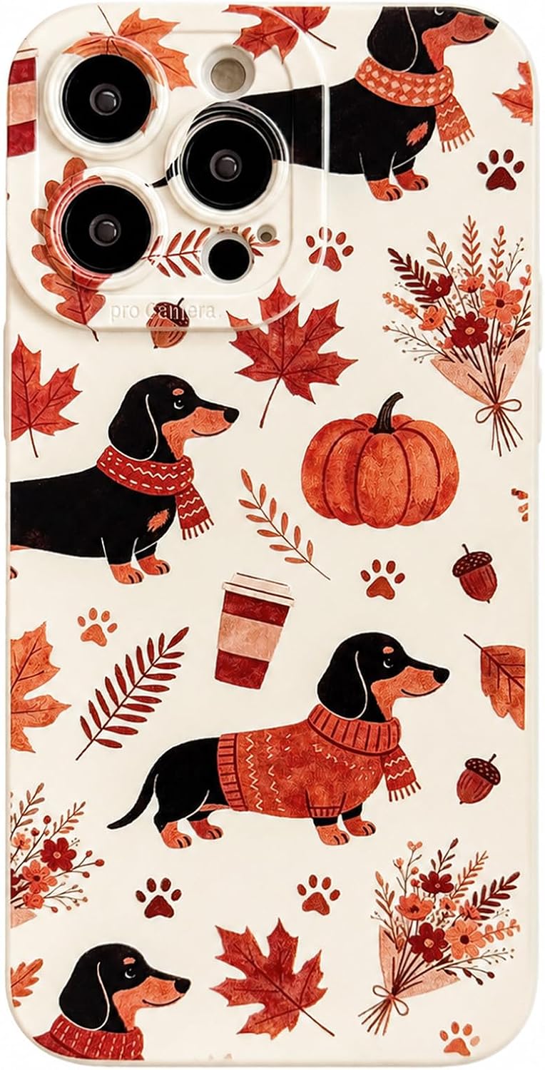 Detalle de HTDSVVV iPhone 14 Pro Max Case, Pumpkin Dog Print, Soft TPU