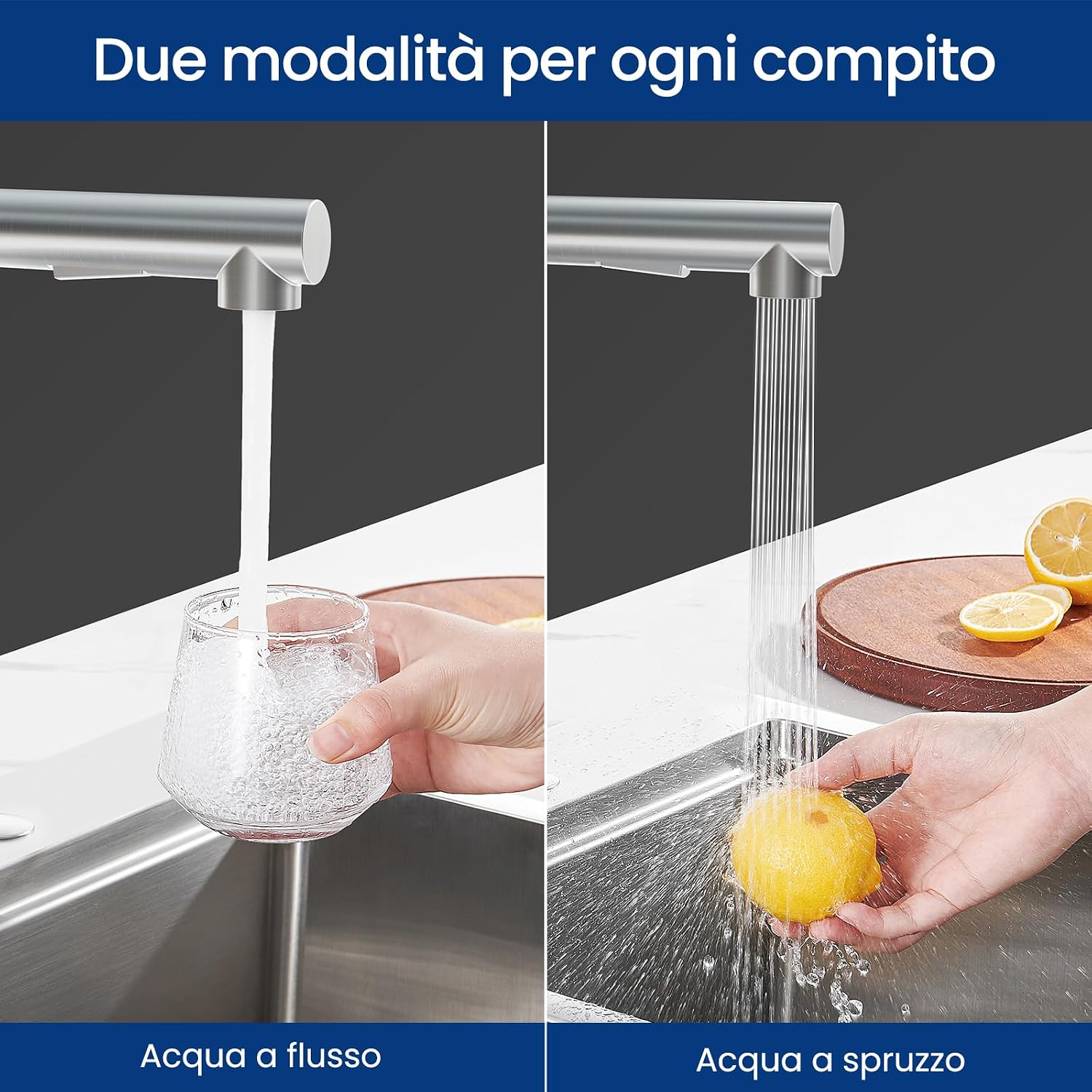 Detalle de CECIPA Rubinetto Lavello Cucina con Doccetta Estraibile e Bocca 360° in Acciaio Inox Spazzolato