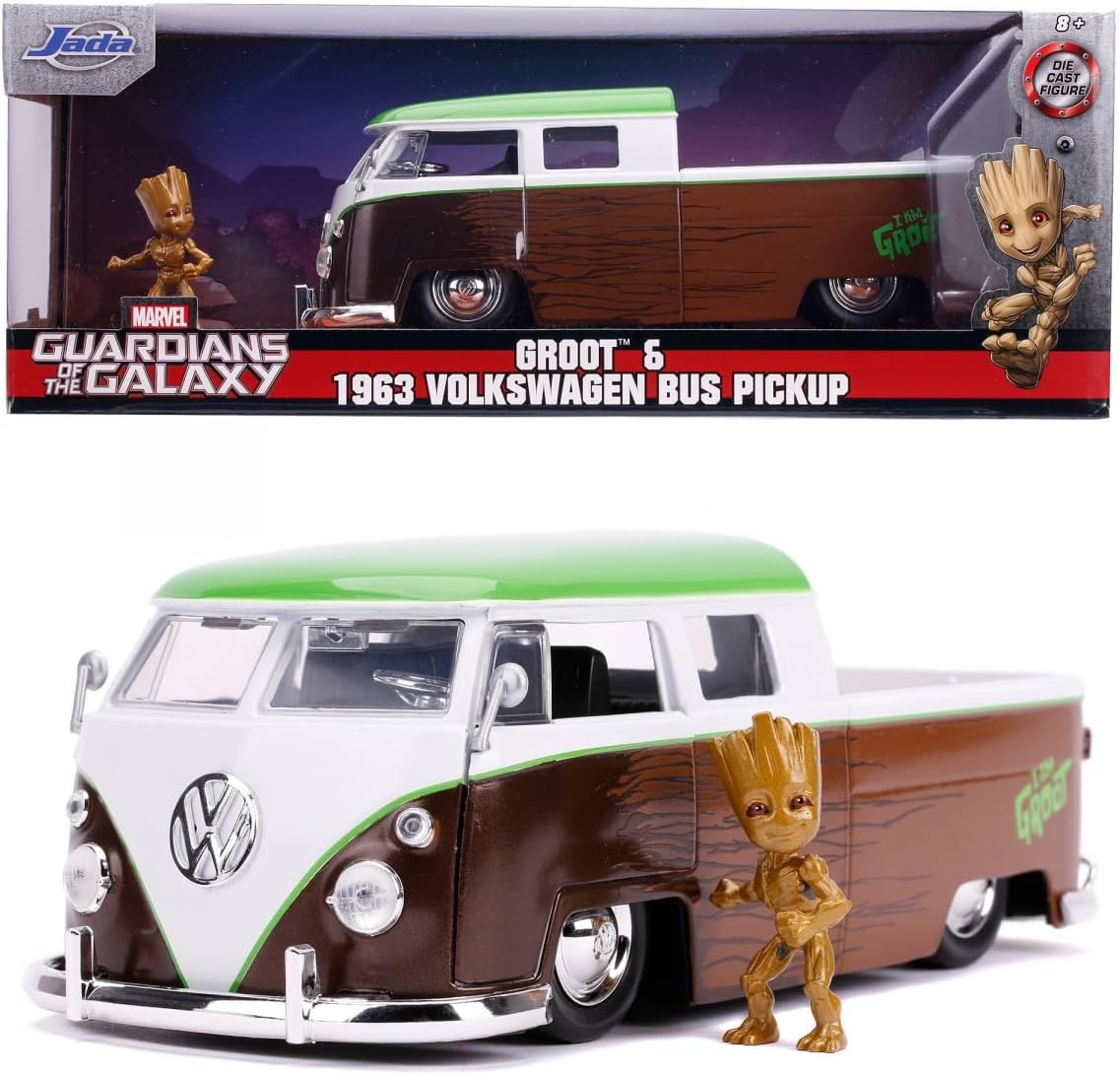 Detalle de Jada 253225013 Marvel 1963 Bus Pickup, metalowy model 1:24 z figurką Groota