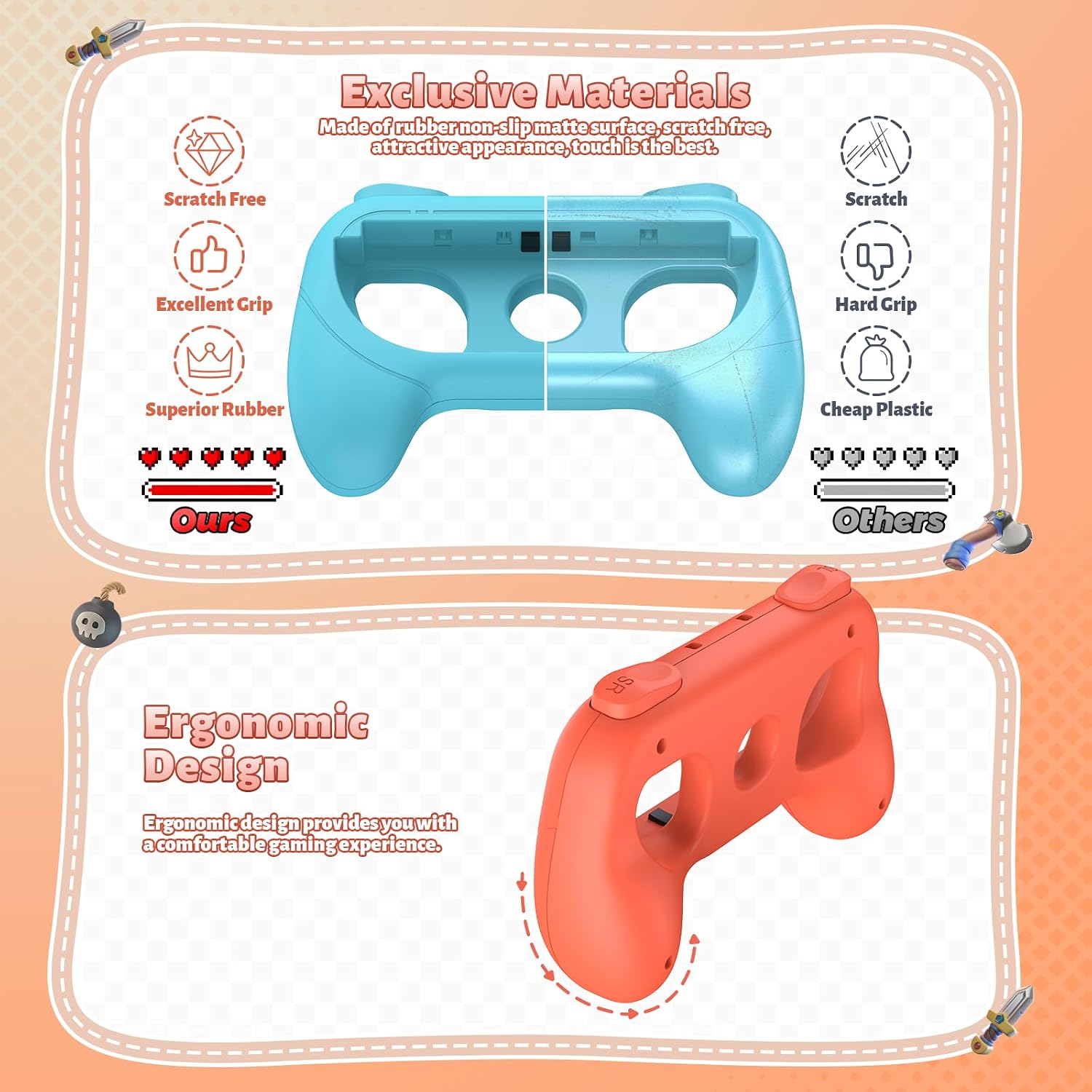 Detalle 2 de FASTSNAIL Poignées pour Switch 2/1/OLED — Poignées antidérapantes compatibles NS2 et NS1