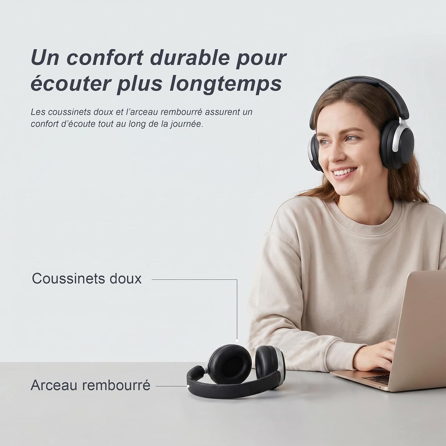 Detalle de VoKinroad Casque Bluetooth sans Fil Over-Ear avec ANC Dual-Feed — 80H, pliable, mémoire de forme