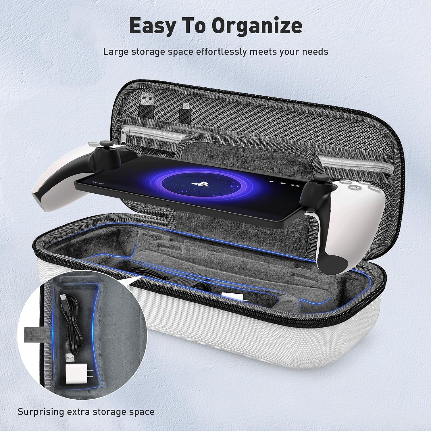 Detalle de Foluck 3-in-1 Accessories Set for PlayStation Portal (Carry Case, Silicone Cover, 2 Screen Protectors) — White