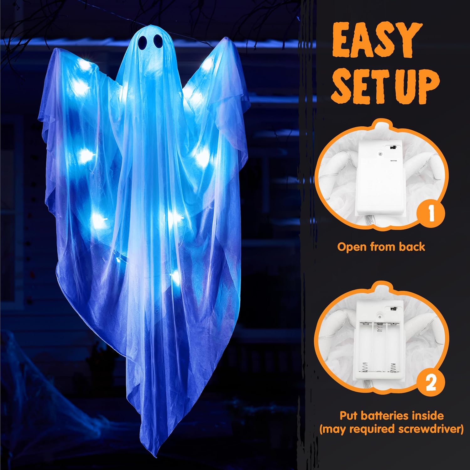 Detalle 2 de JOYIN 11504 47-Inch Hanging Halloween Ghost with Blue LED and Timer