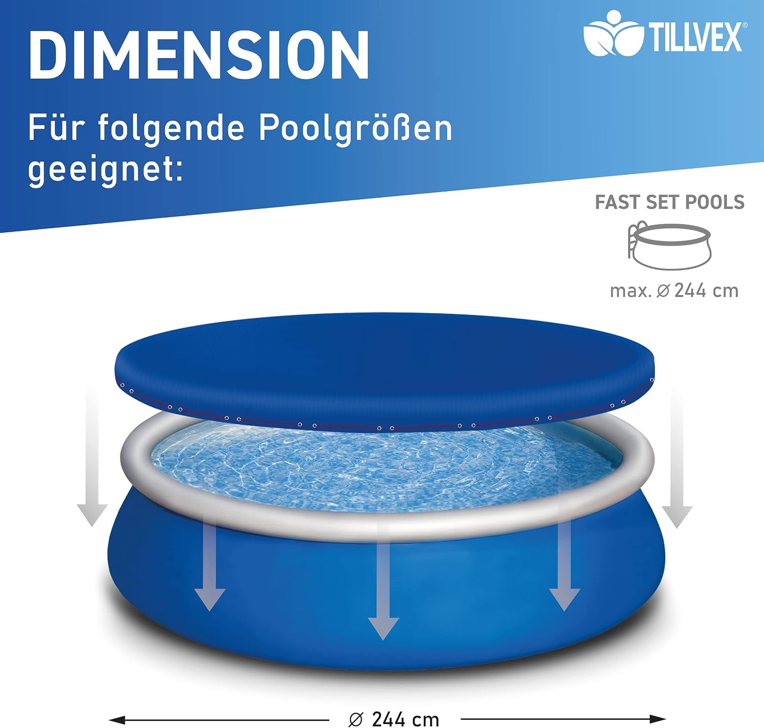 Detalle de tillvex 1378-001 rond zwembadzeil, 244 cm, UV-bestendig en scheurvast