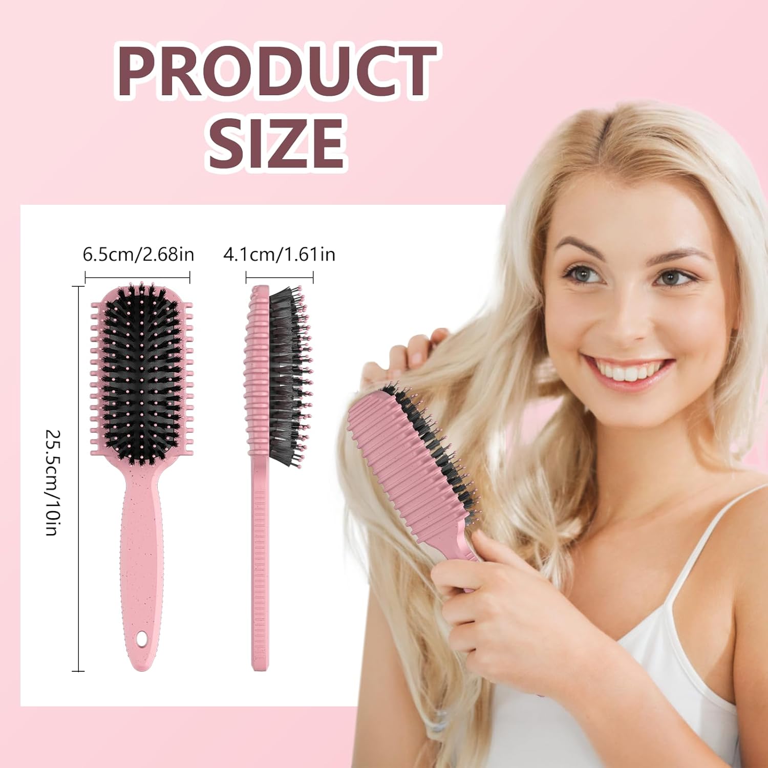 Detalle de HEZ Curl Defining Brush Set (Pink) for Combing and Shaping Curls, Slick Backs & More