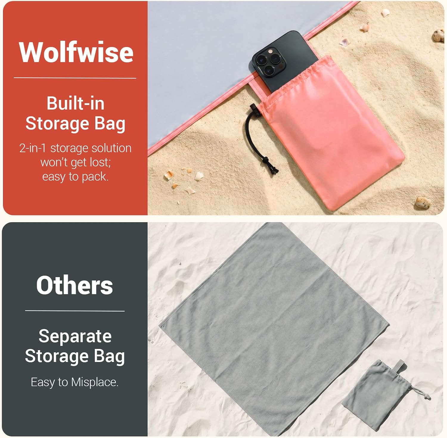 Thumbnail 6 de Wolfwise Beach Blanket, 274 x 200 cm Waterproof Sandproof Mat, Pink