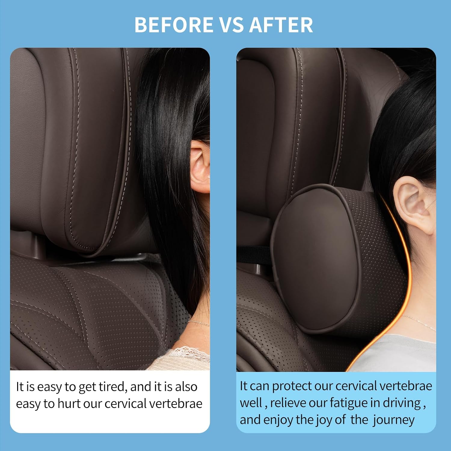 Thumbnail 5 de Dapucarin Auto Nackenkissen aus 100% Memory Foam mit abnehmbarer Leder-Abdeckung – 2er-Set, Braun